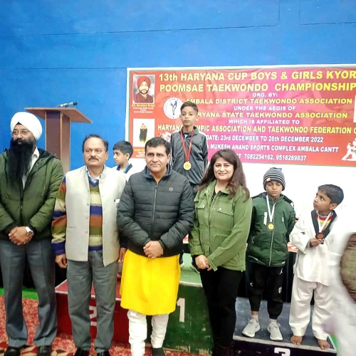 At the "Haryana Taekwondo Competition," Ambala Cantt with Dr. Jaideep Arya, Chairman (Haryana Yog Aayug)