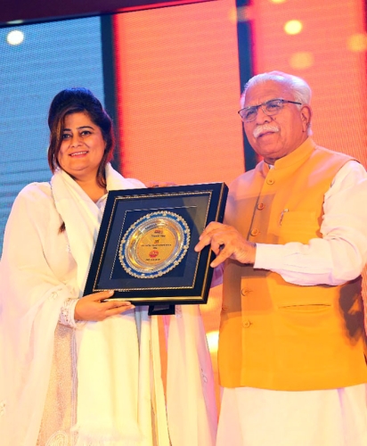 Honoured by Mr. Manohar Lal Khattar, CM, Haryana for exemplary Social Work